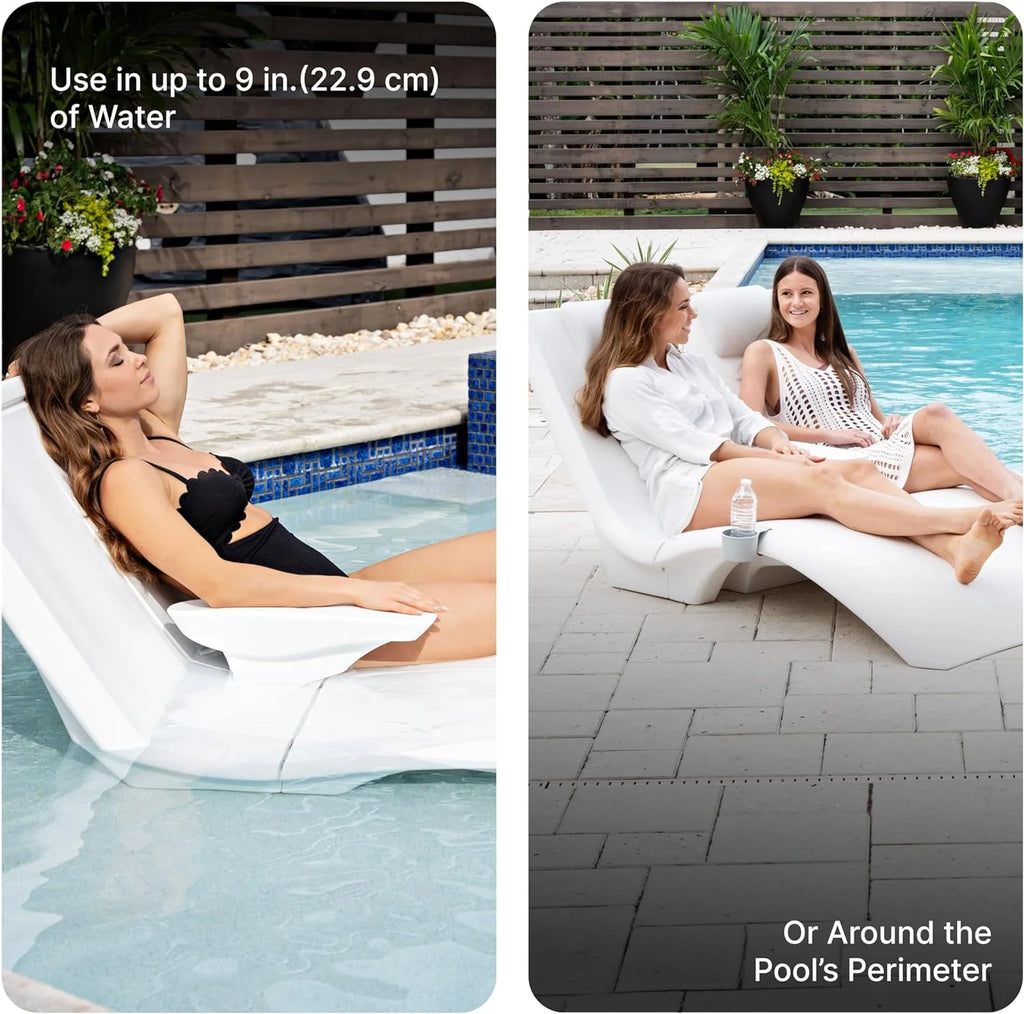 Pool Lounger, Fade-Resistant, Waterproof Patio Furniture, Pool Lounge Chair for Sun Shelf, Use in Pools with Shelves Up to 9-Inches Deep or Outside Pool Deck, Weighted, White - image 13