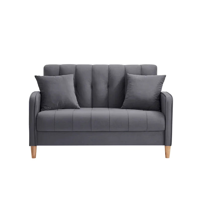 Contemporary Velvet Tufted Loveseat for Small Living Spaces - Beige Upholstered Sofa - image 40