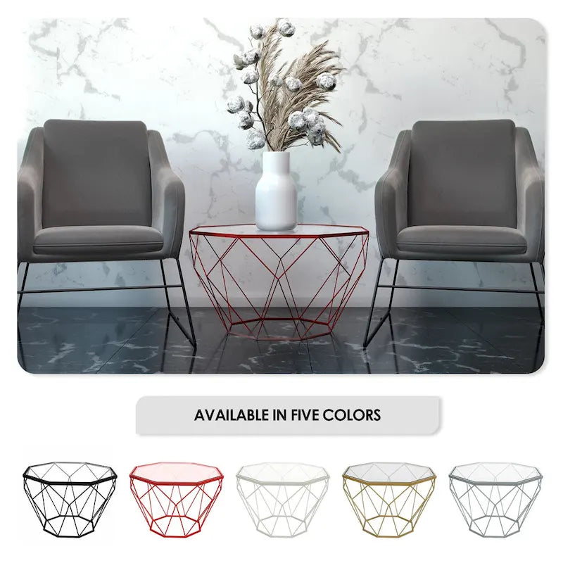 Malibu 22 Modern Octagonal Coffee Table with Tempered Glass Top and Durable Metal Geometric Base for Living Room or Office - image 23