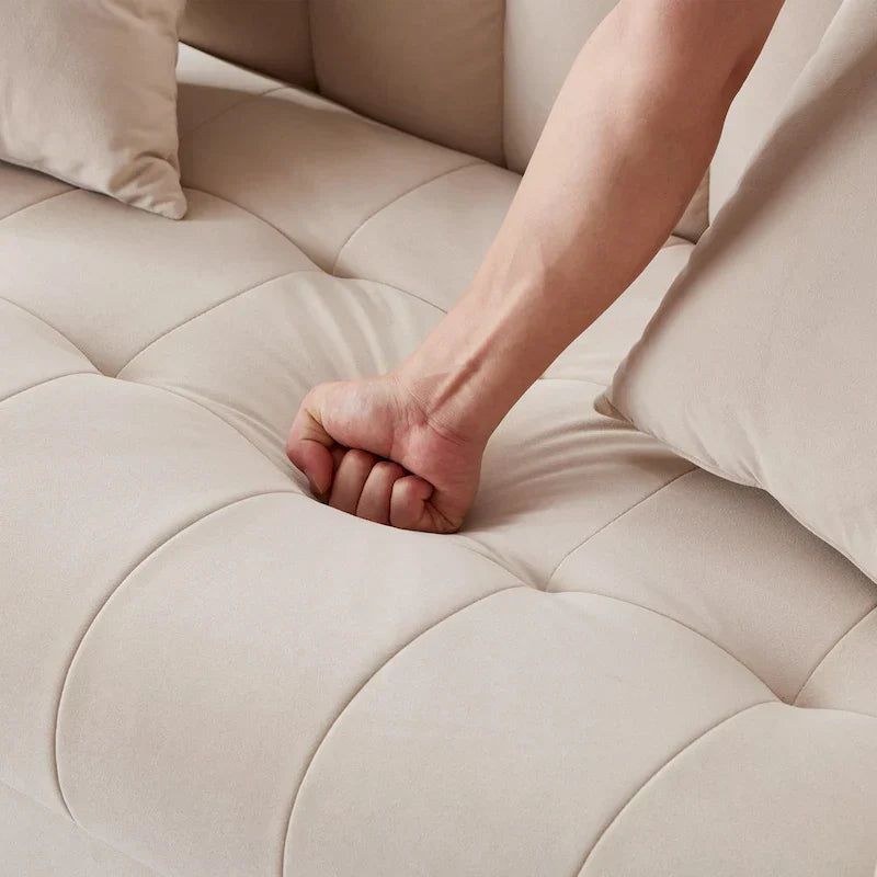 Contemporary Velvet Tufted Loveseat for Small Living Spaces - Beige Upholstered Sofa - image 13