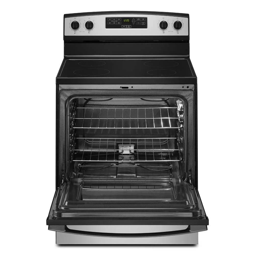 Amana? Brand New Model - AER6303MMS 30-inch Electric Range with 4.8 Cu ft oven. - assembled product Depth: 27.5- - assembled product height: 46.08- - assembled product Width: 30- - image 5