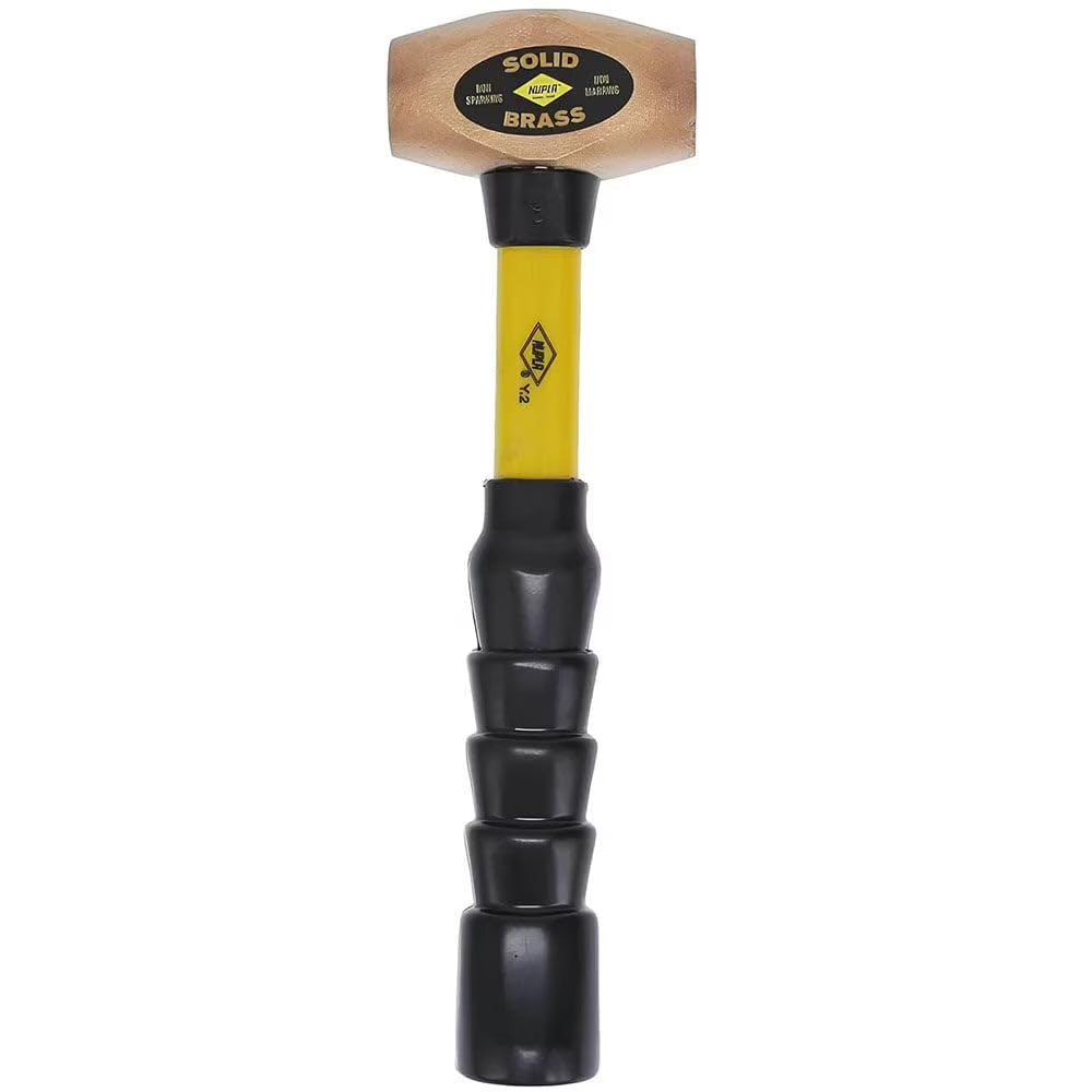 Nupla 4 lb. Non-Sparking Brass Hammer with 12 inch Fiberglass Handle and SG Grip - Perfect for Mechanics, Contractors, and Trade Professionals, Yellow - image 1