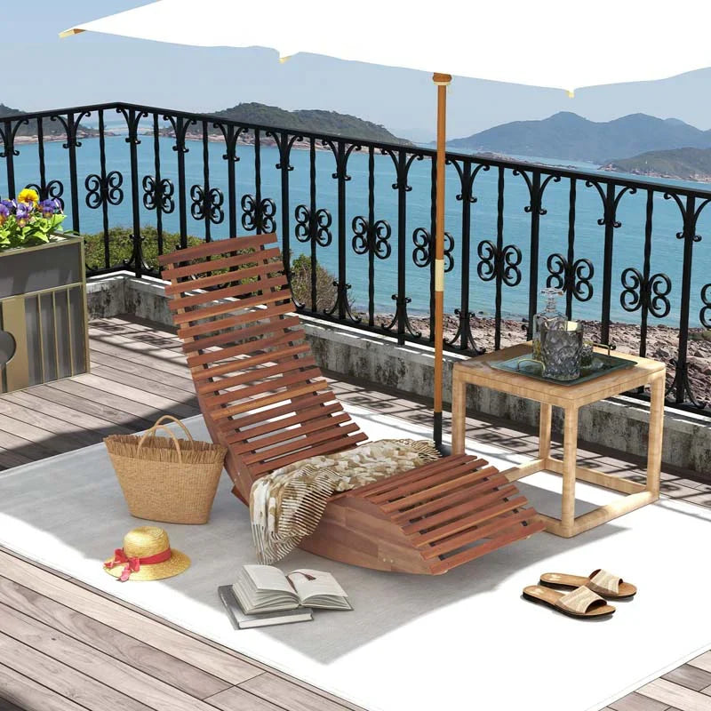 Acacia Wood Outdoor Patio Rocking Chair With Widened Slatted Seat Amp High Back Porch Rocker Sun Lounger For Backyard Garden 