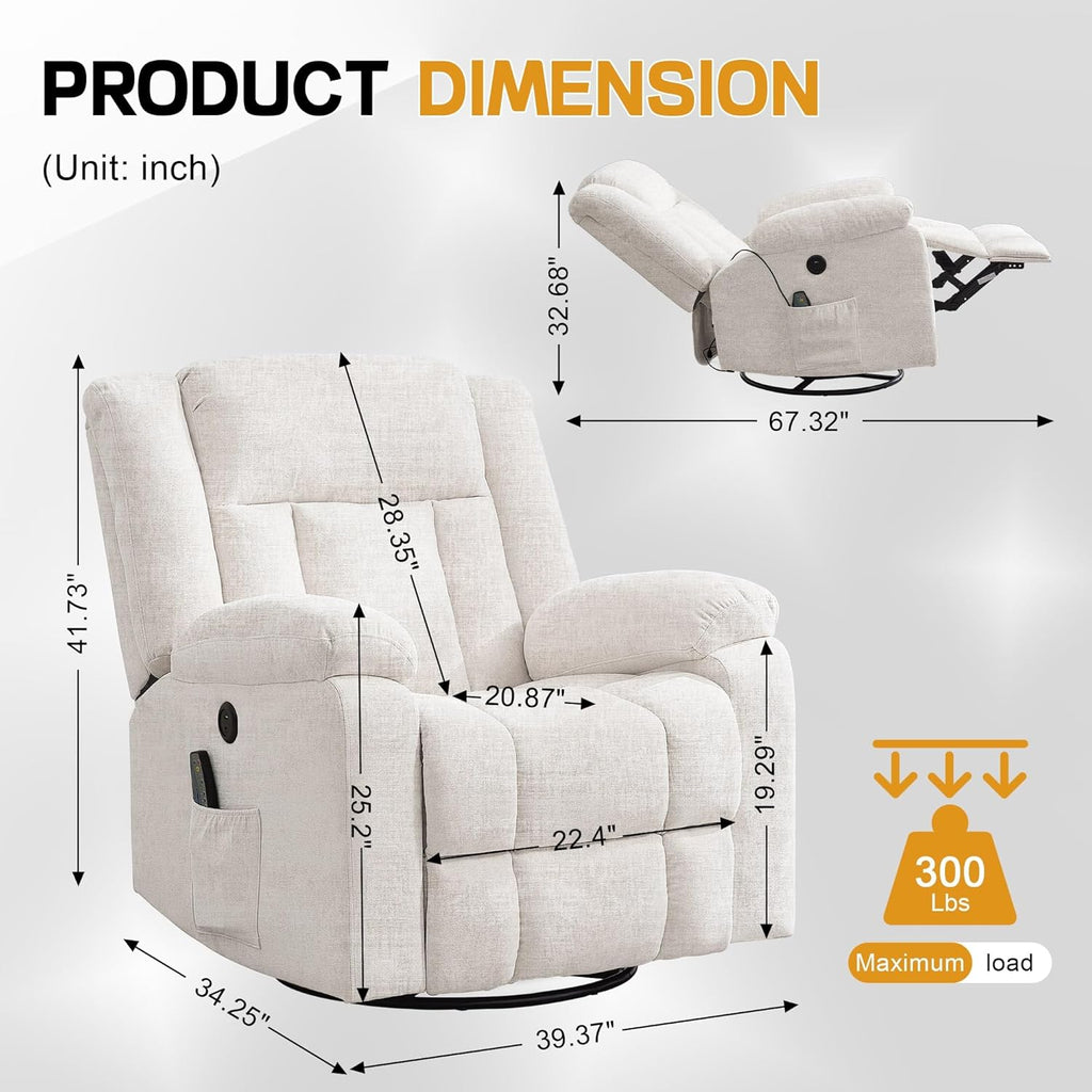 Rocker Recliner, Glider Recliner Chairs for Adults, 360° Swivel Rocking Chair with Massage and Heating, Nursery Chair with Storage and USB Charging for Living Room, Bedroom, Nursery - image 49