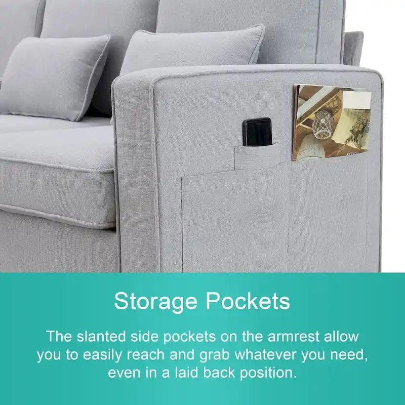 104-Inch Modern Linen Fabric Sofa for 4 with Armrest Pockets and 4 Cushions - image 14