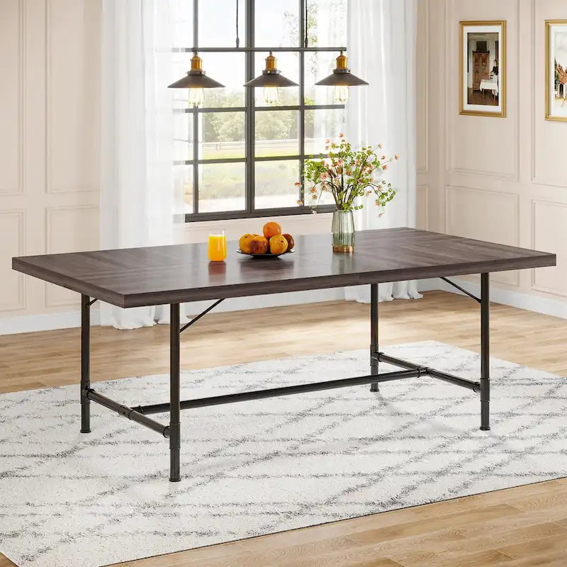 70.9-Inch Rustic Rectangle Dining Table with Metal Tube Frame - image 7