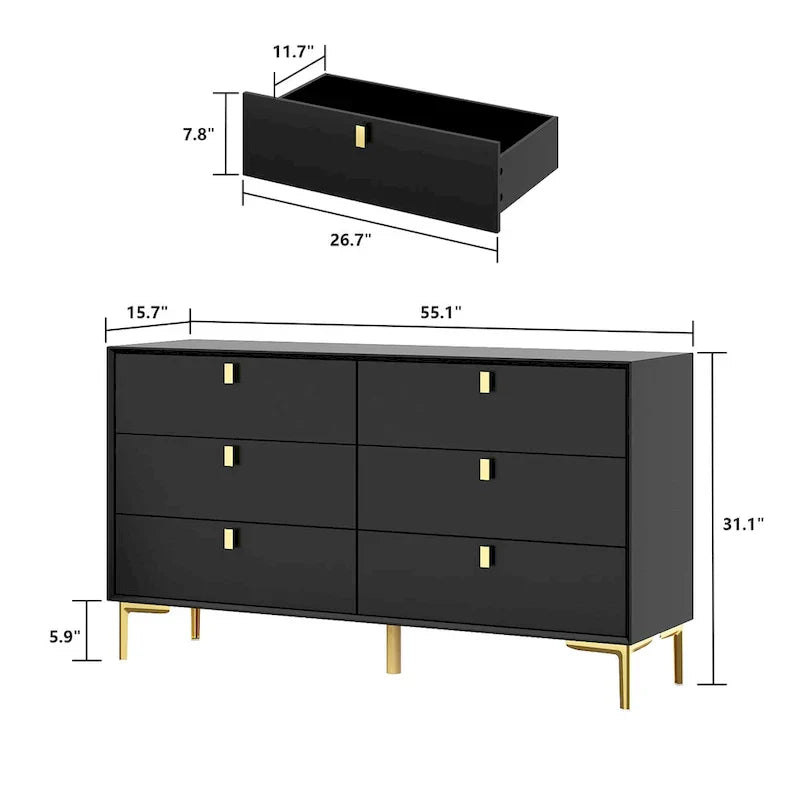 Mid-Century 6-Drawer Storage Dresser Chest Sideboard - image 11
