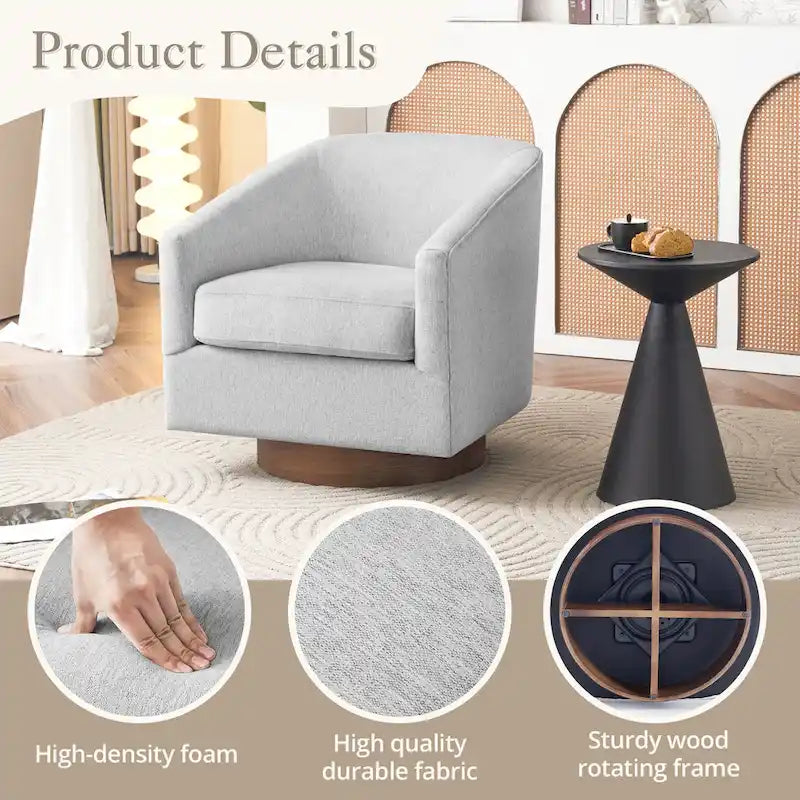 LUE BONA Contemporary Upholstered Wooden Barrel Swivel Accent Chair for Living Room - image 23