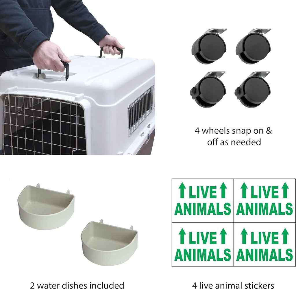 Designs Plastic Kennels Rolling Plastic Airline Approved Wire Door Travel Dog Crate, XXX-Large, Gray - image 47