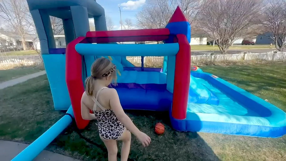 Inflatable Water Slides for Kids 8-in-1 Bounce House Water Park with 450W Blower Climbing Wall, Splash Pool, 2 Water Cannons,