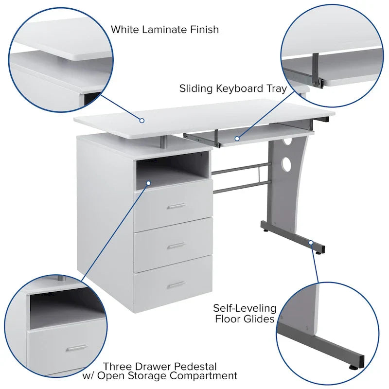 3-Drawer Pedestal Computer Desk with Keyboard Tray - image 30
