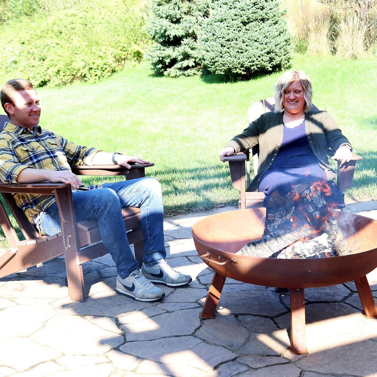 34-Inch Rustic Cast Iron Outdoor Raised Fire Pit Bowl with Handles - Oxidized Finish - image 9