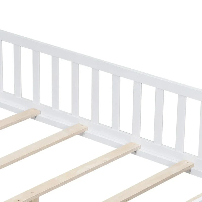 Kids' Full-Size Wooden Floor Bed with Fence and Door - image 17