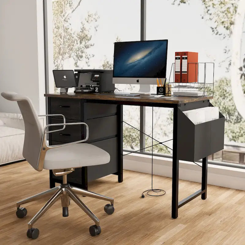 Contemporary Computer Desk with Built-in Charging Station and Versatile Reversible Storage Drawers for Home Office or Study - image 1