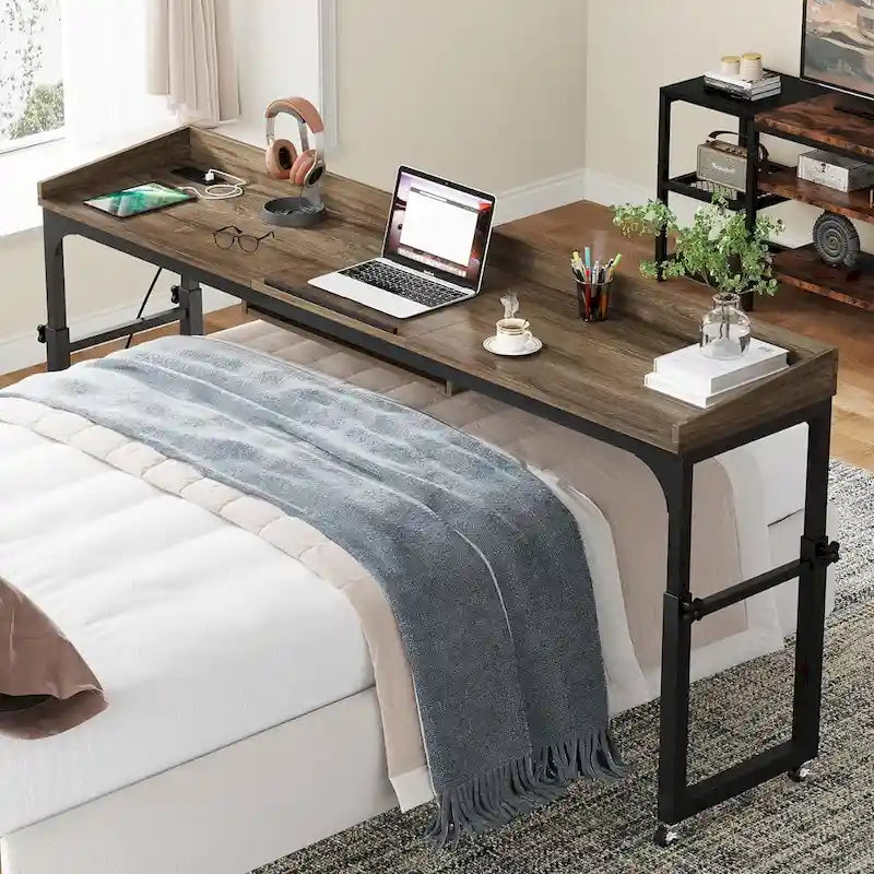 Mobile Height Adjustable Overbed Table with Wheels, Featuring Outlets and USB Ports for Laptops - image 7