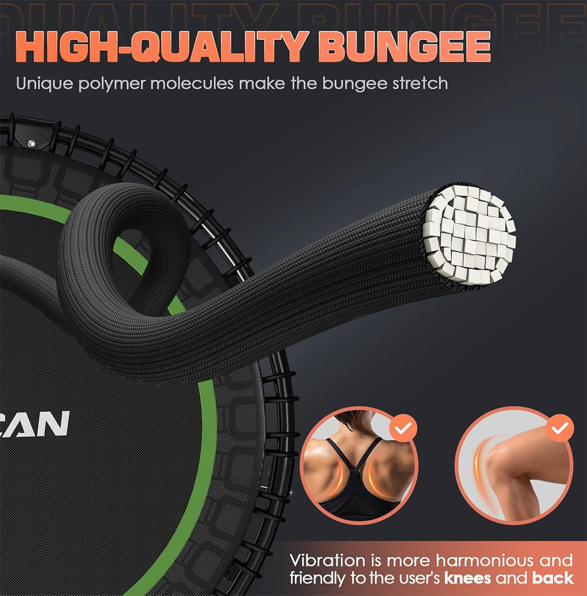BCAN 450/550 LBS Foldable Mini Trampoline, 40"/48" Fitness Trampoline with Bungees, U Shape Adjustable Foam Handle, Stable & Quiet Exercise Rebounder for Adults Indoor/Outdoor Workout - image 3