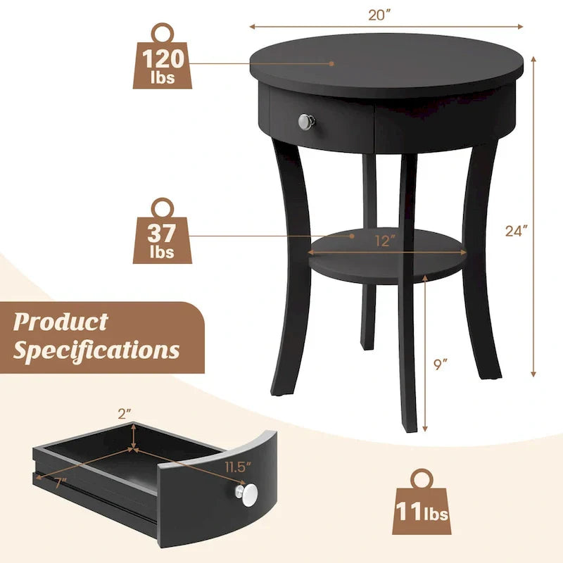 Costway Round 2-Tier Side Table - Versatile Nightstand for Bedroom and Living Room - image 16