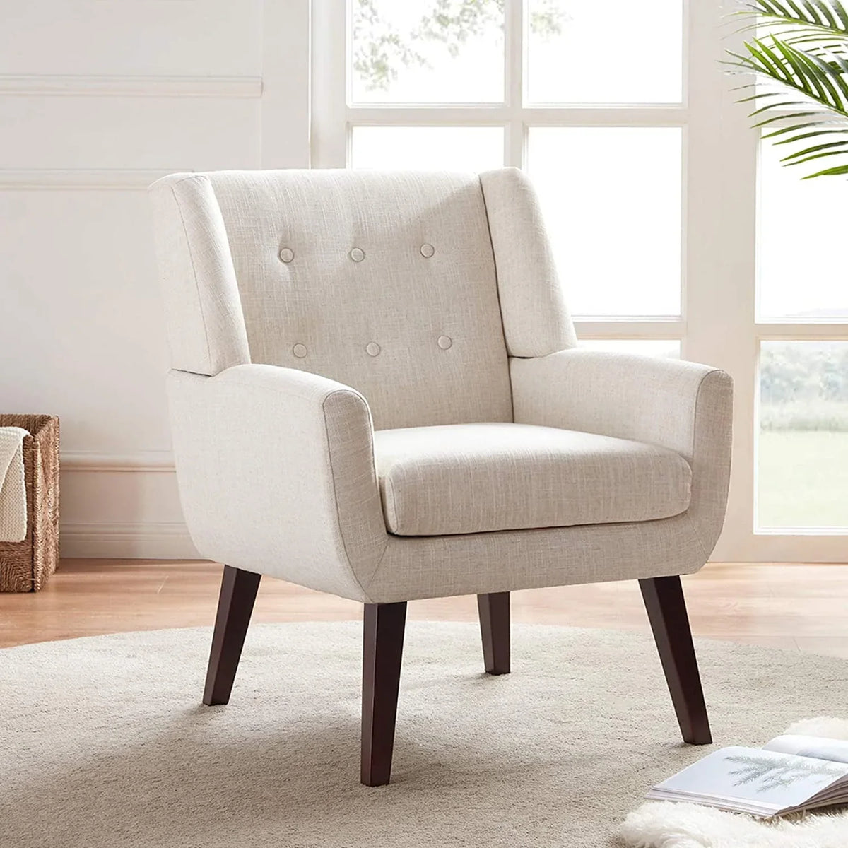 HUIMO Accent Chair, Button-Tufted Upholstered Living Room Chairs, Mid Century Modern Comfy Reading Chairs for Bedroom, Living