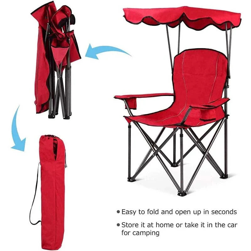 Outdoor Canopy Chair Portable Folding Beach Chair With 2 Cup Holders 600D Pvc Fabric Camping Chair Lawn Chair - Comfortable A