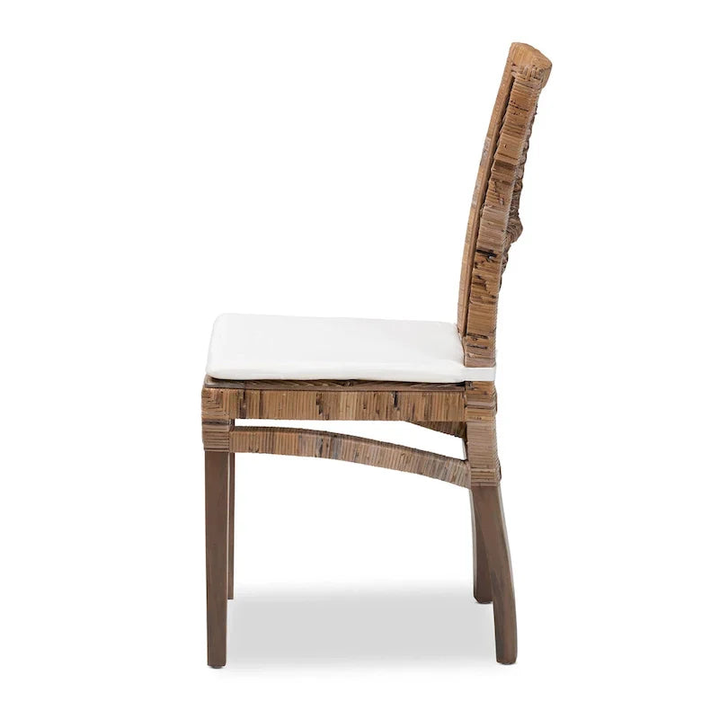 Laluna Contemporary Bohemian Rattan and Mahogany Dining Chair with Cushion - image 5