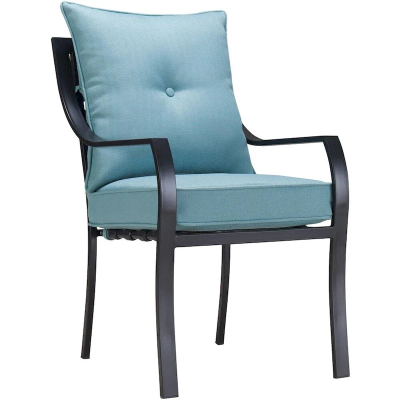 Hanover Lavallette 5-Piece Dining Set in Ocean Blue with 4 Stationary Chairs, 52-In. Round Glass-Top Table, Umbrella, and Base - image 3