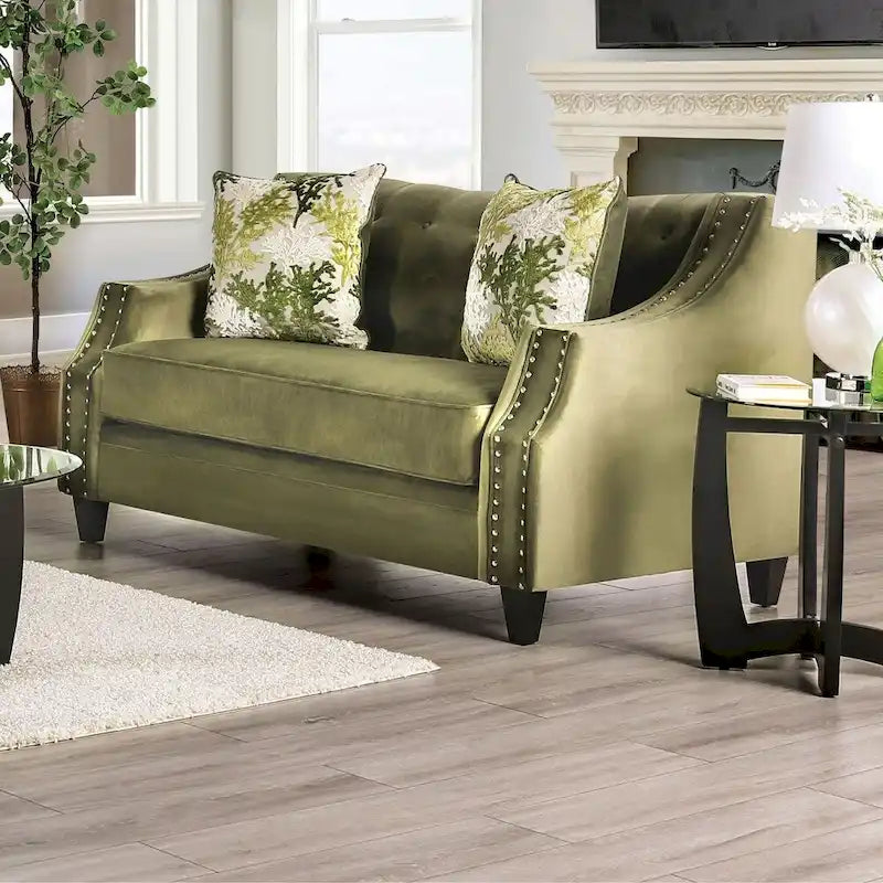 Olie Green Solid Wood Padded Loveseat - Transitional Style by Furniture of America - image 1