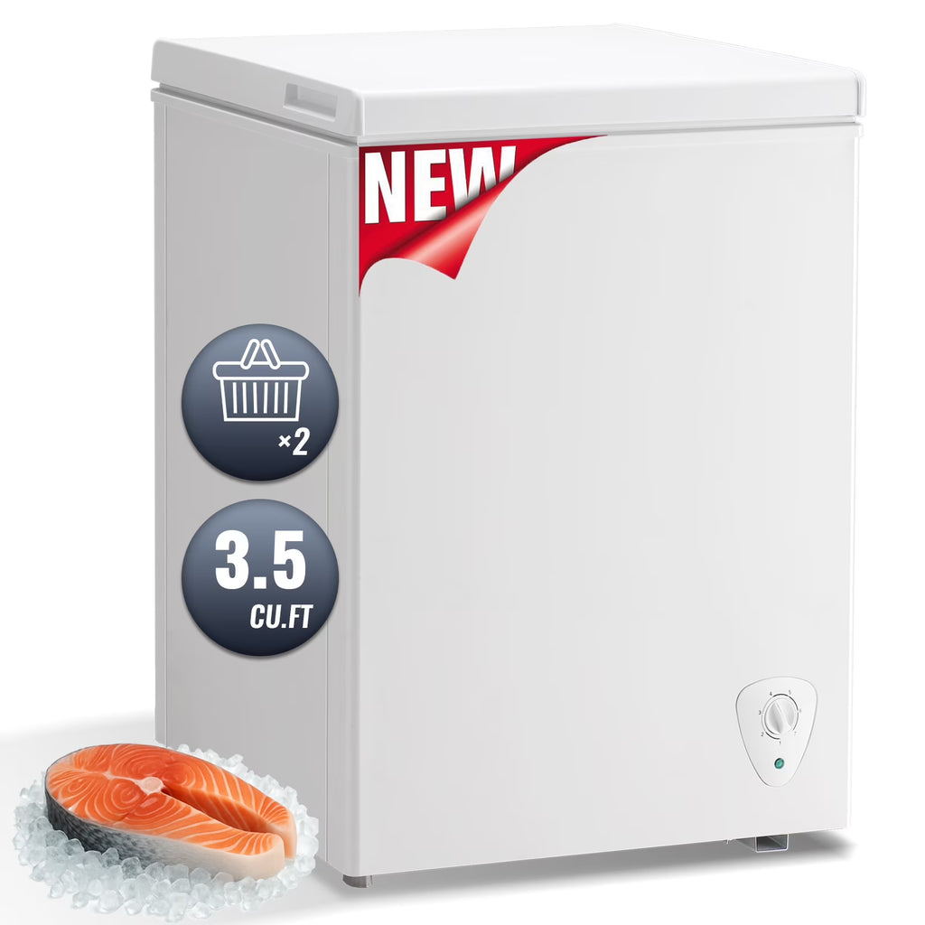 JIEJIA Compact Freezer 3.5 cu ft Environmental Chest Freezer, Mini Freezer with 7 Gear Adjustable Temperature, Removable Storage Basket, Energy Saving, White - image 1
