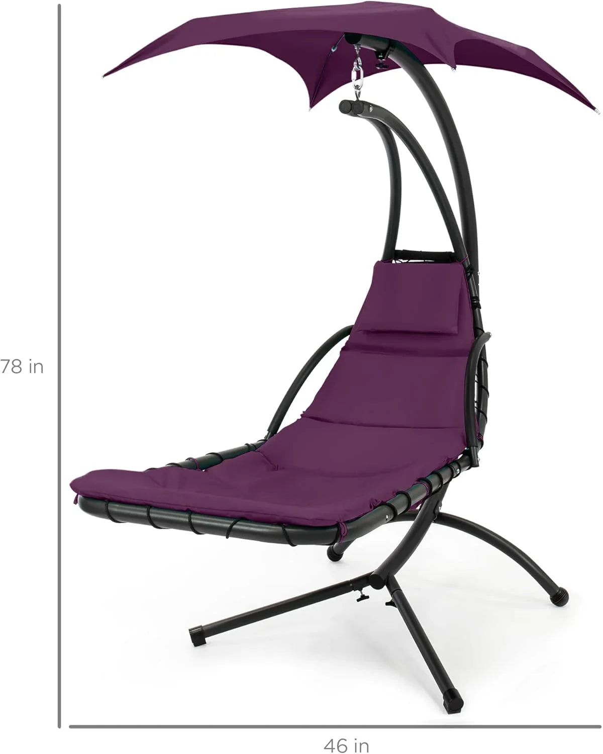 Best Choice Products Outdoor Hanging Curved Steel Chaise Lounge Chair Swing w/Built-in Pillow and Removable Canopy - Charcoal