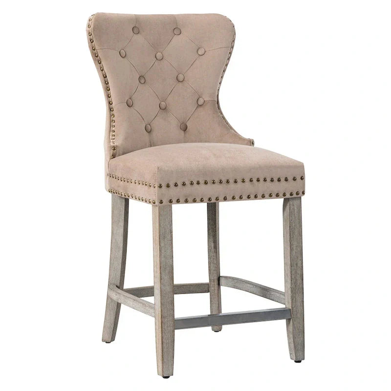 Carter 24-Inch Wingback Tufted Counter Stool with Antique Grey Legs and Nailhead Trim - image 30