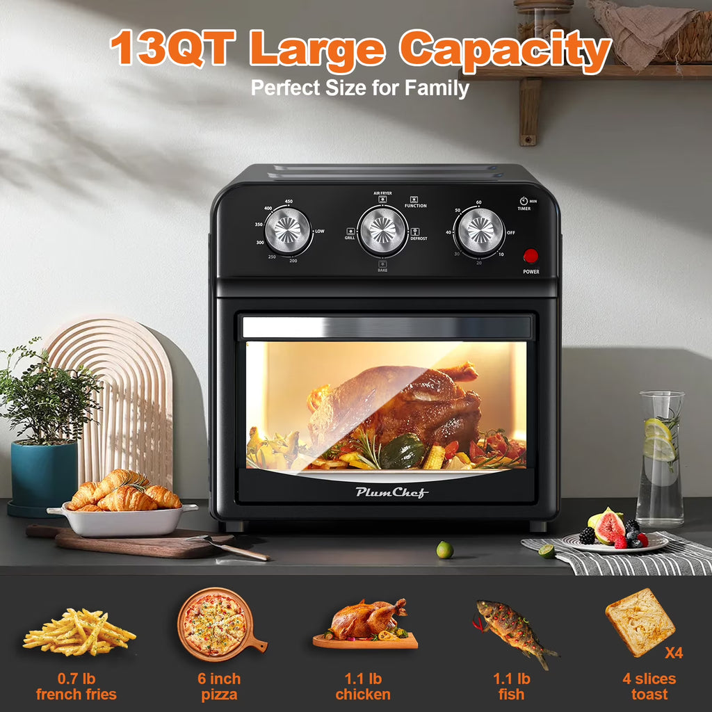 PlumChef 13 Quart 4 Slices Air Fryer Convection Toaster Oven, 1500W, 7 in 1 Multifunction with Roast, Bake, Grill, Broil, Toast, Dehydrate, Defrost - image 5