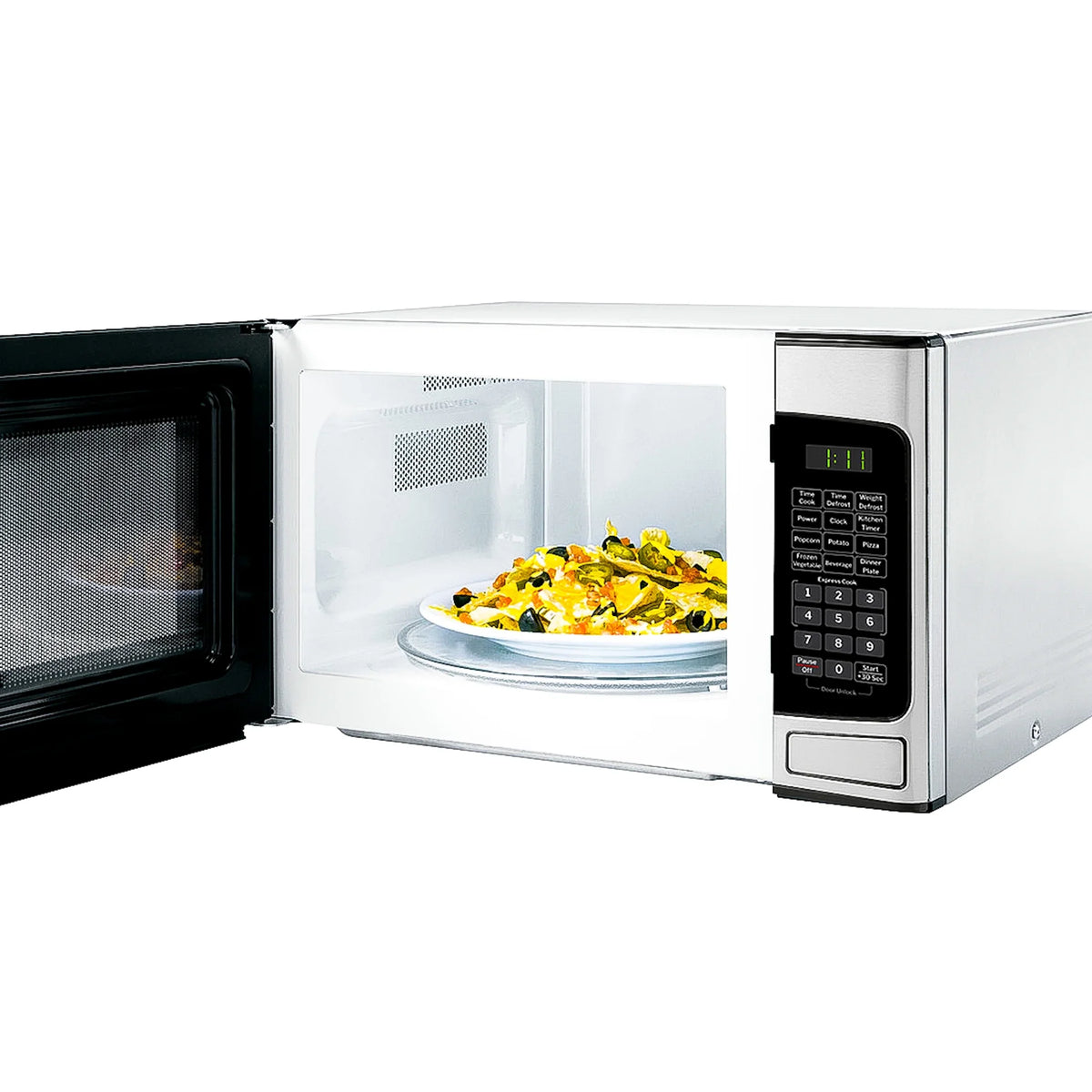 GE 1.1 Cu Ft Countertop Microwave Oven, 950W, Stainless Steel, One-Touch Cooking, Turntable, Auto Defrost, Child Lock, Model GCST11N1WSS - image 4