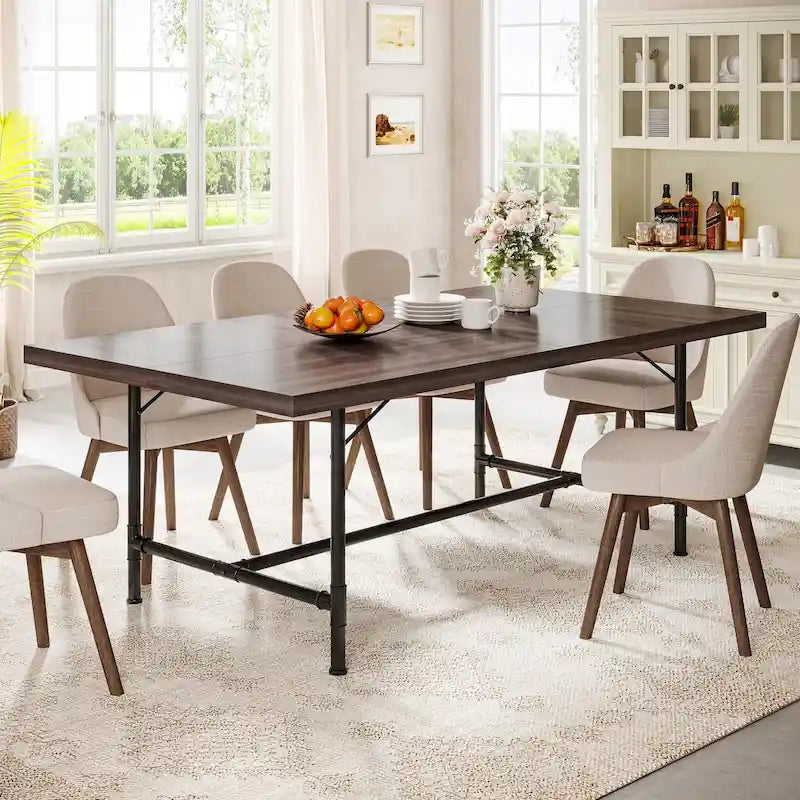 70.9-Inch Rustic Rectangle Dining Table with Metal Tube Frame - image 4