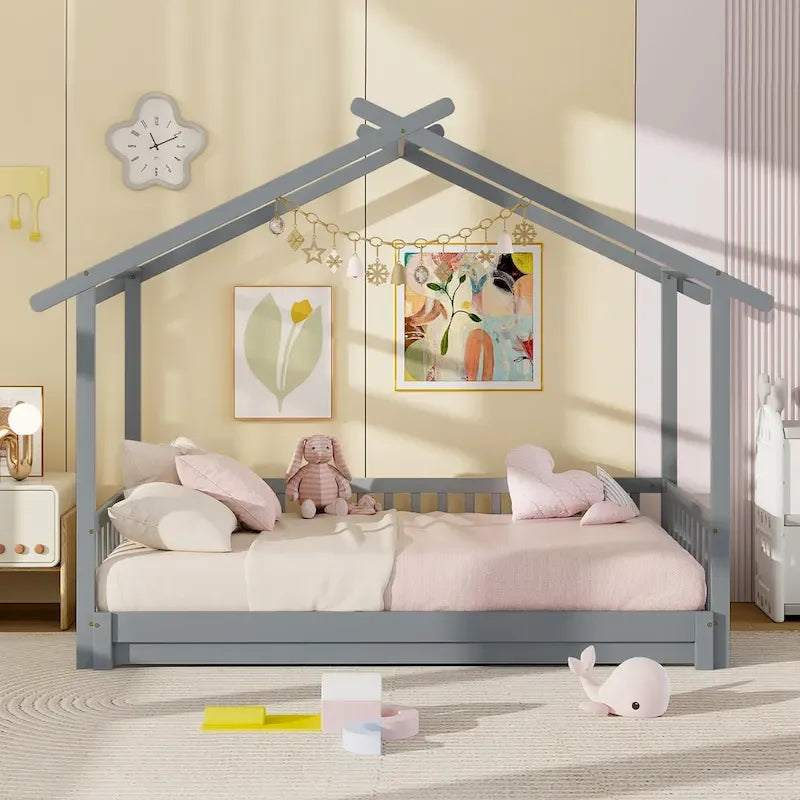 Gymax Twin to King Wooden House Bed Daybed with Safety Rails & Customizable Design - image 27