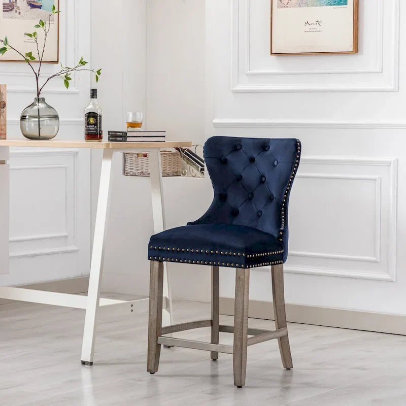 Carter 24-Inch Wingback Tufted Counter Stool with Antique Grey Legs and Nailhead Trim - image 1