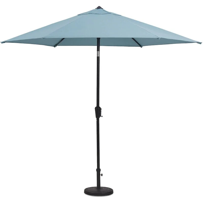 Hanover Lavallette 5-Piece Dining Set in Ocean Blue with 4 Stationary Chairs, 52-In. Round Glass-Top Table, Umbrella, and Base - image 5