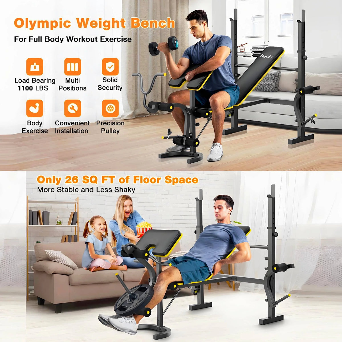 Weight Bench, Blacksmith 1100 lb 6 - in - 1 Workout Bench Press with Squat Rack Leg Developer Preacher Curl Butterfly Arms, Gym Exercise Equipment for Full Body Home Gym - image 3