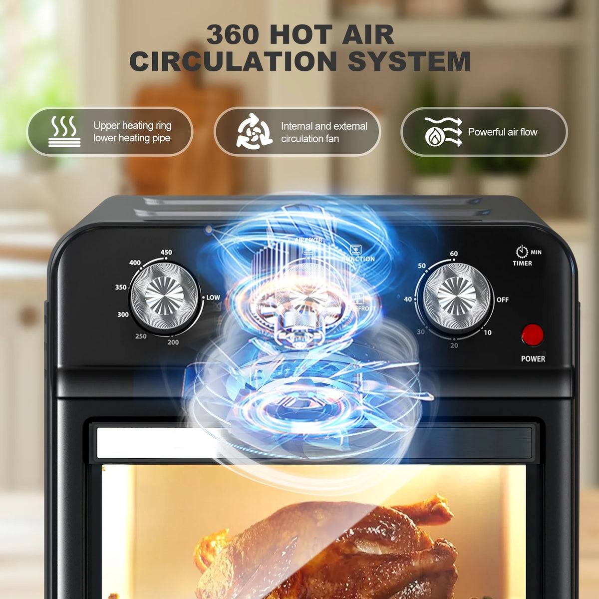 PlumChef 13 Quart 4 Slices Air Fryer Convection Toaster Oven, 1500W, 7 in 1 Multifunction with Roast, Bake, Grill, Broil, Toast, Dehydrate, Defrost - image 24
