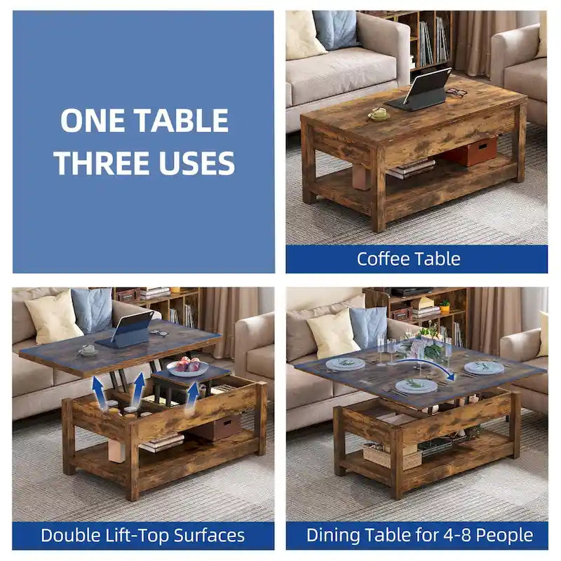 Moasis Farmhouse Lift-Top Coffee Table with Expandable Surface, Hidden Storage, and Shelf for Living Room - image 19