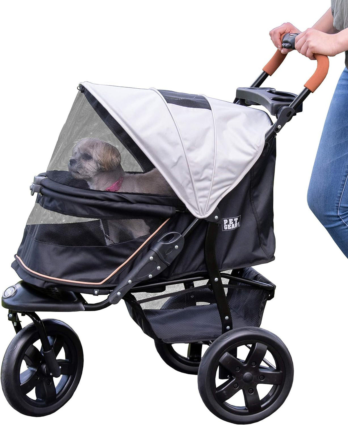 Pet Gear No-Zip AT3 Pet Stroller for Cats/Dogs, Zipperless Entry, Easy One-Hand Fold, Jogging Tires, Removable Liner, Cup Hol