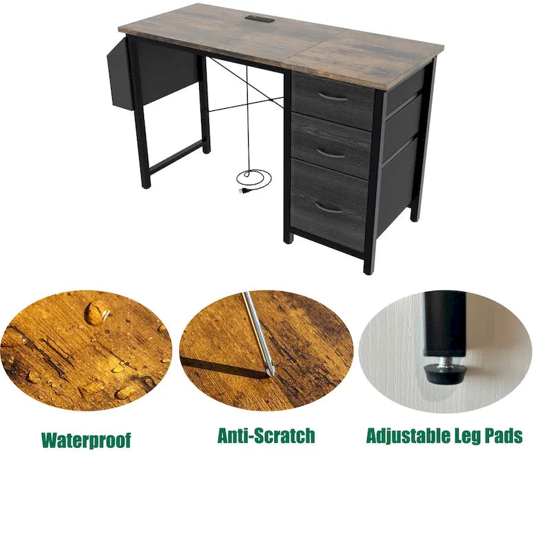 Contemporary Computer Desk with Built-in Charging Station and Versatile Reversible Storage Drawers for Home Office or Study - image 9