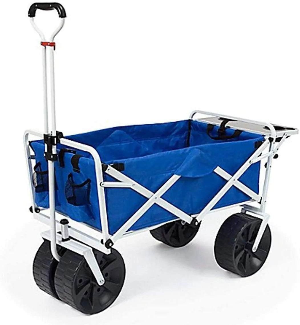 All Terrain Beach Wagon with Side Table|Heavy Duty Collapsible Folding Cart with Large Wheels for Beach Day, Picnic, Camping,