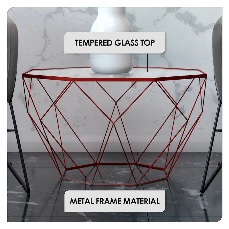 Malibu 22 Modern Octagonal Coffee Table with Tempered Glass Top and Durable Metal Geometric Base for Living Room or Office - image 24