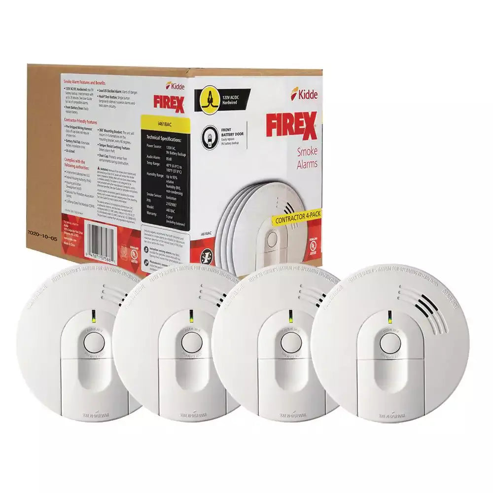 i4618 4-Pack Hardwired Smoke Alarm with Ionization Sensor, 120V AC, 9V Battery Backup - image 1
