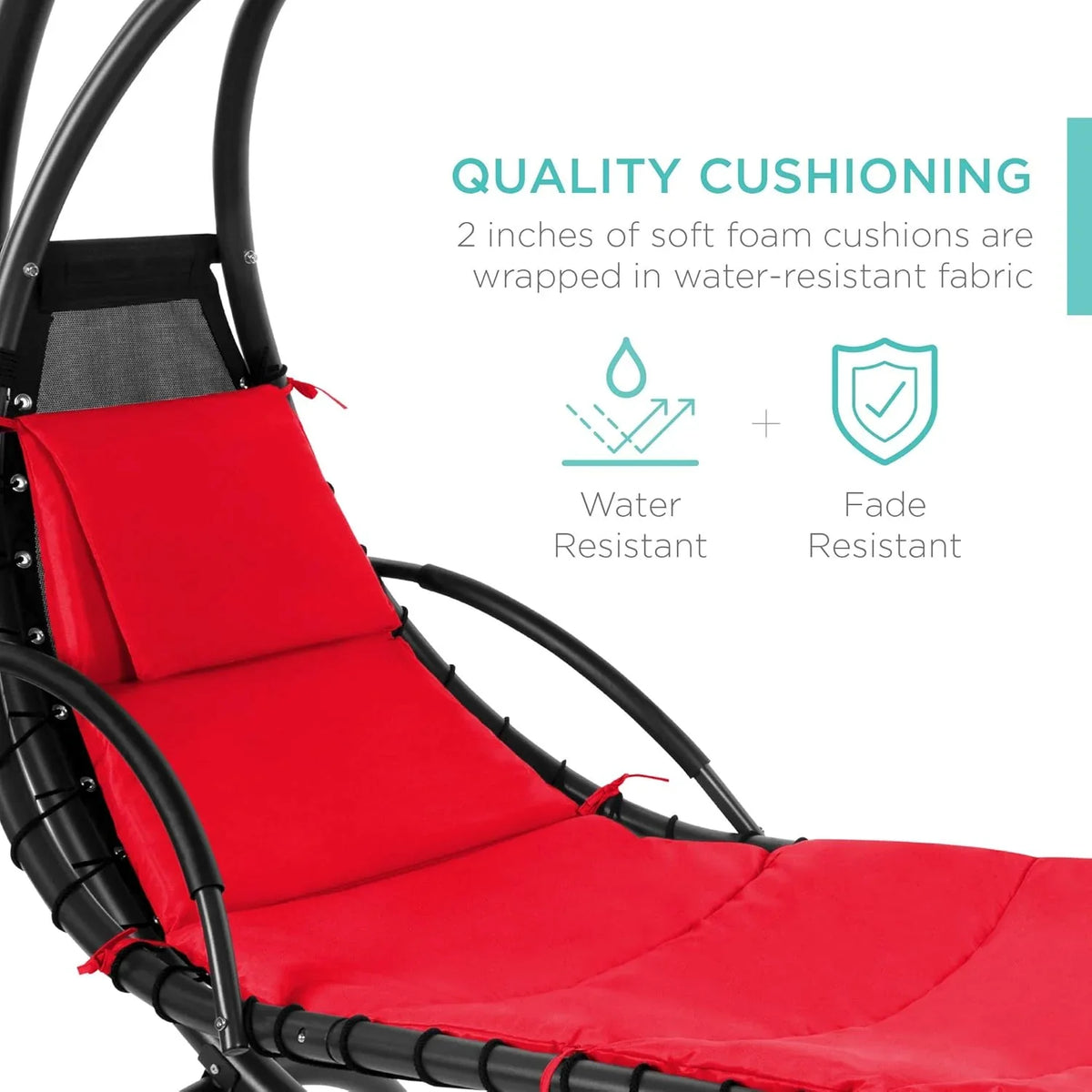 Best Choice Products Outdoor Hanging Curved Steel Chaise Lounge Chair Swing w/Built-in Pillow and Removable Canopy - Charcoal