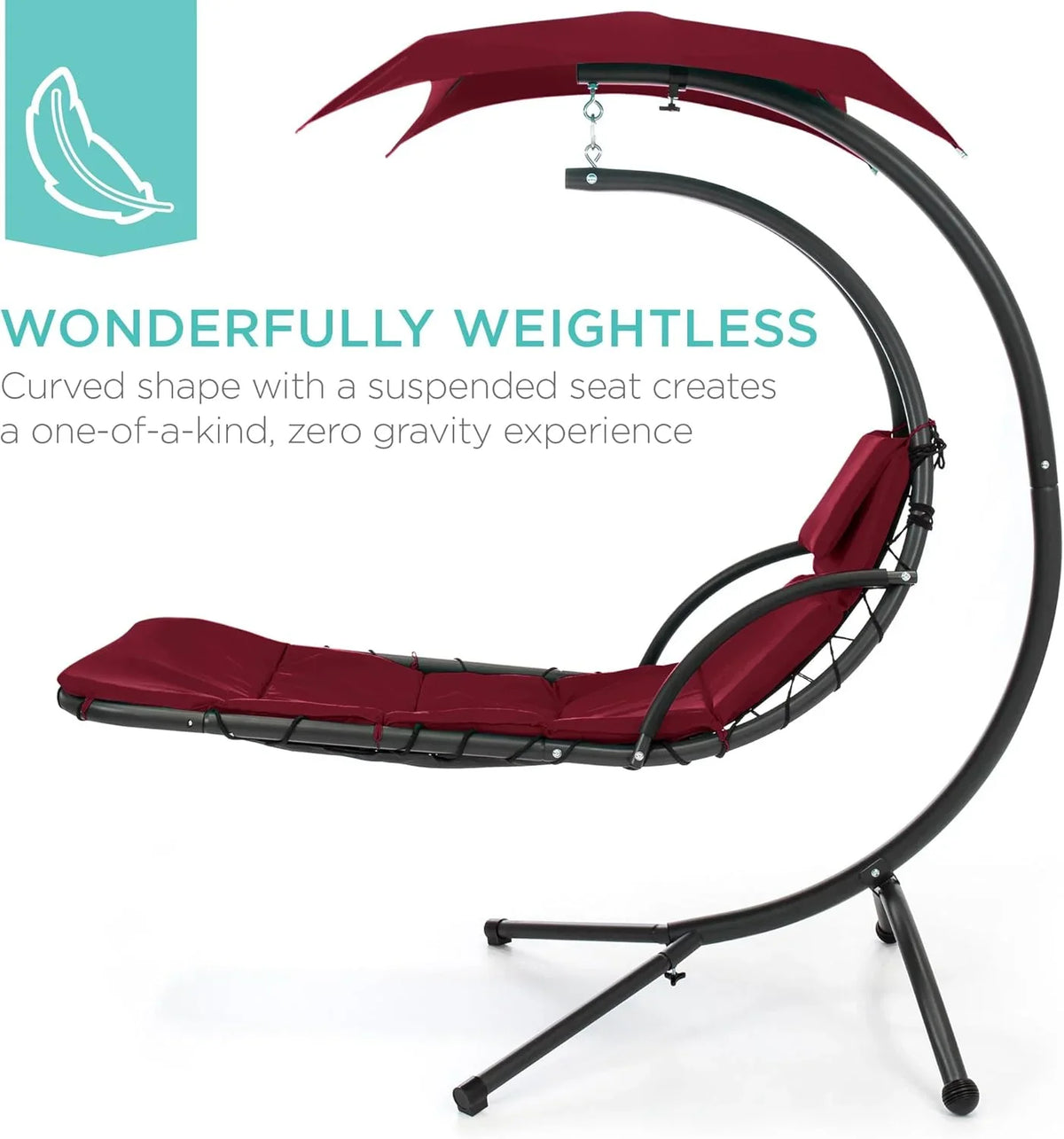 Best Choice Products Outdoor Hanging Curved Steel Chaise Lounge Chair Swing w/Built-in Pillow and Removable Canopy - Charcoal