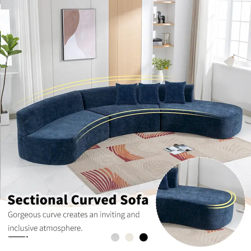 136-Inch Elegant Curved Chenille Sectional Sofa with Three Throw Pillows for Living Room - image 11