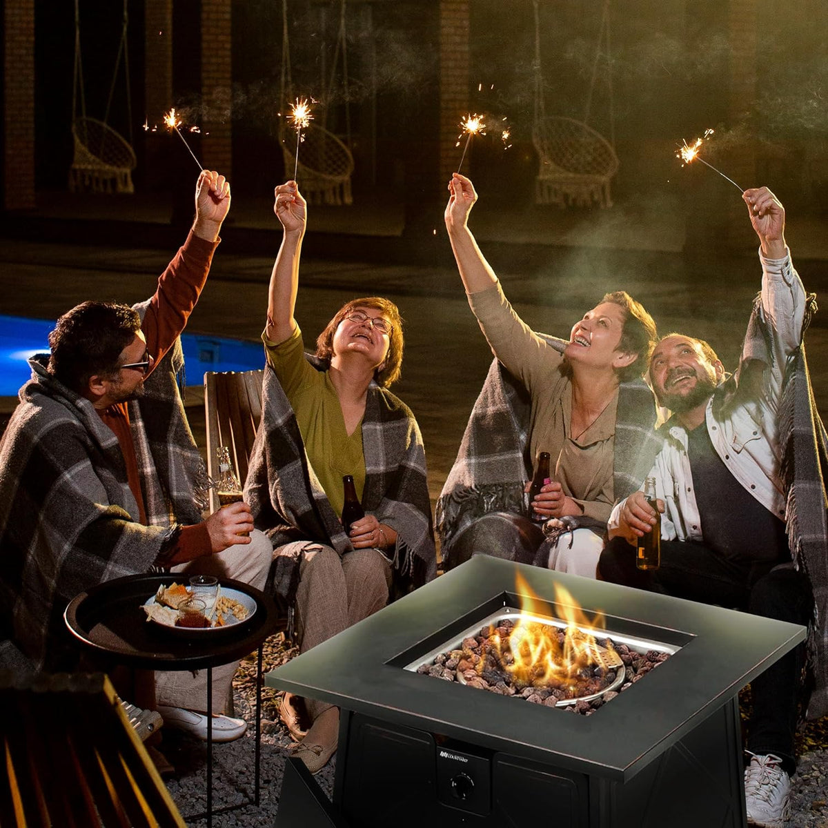 Four Seasons Patio Dual Heat 50,000 BTU Square Gas Fire Pit
