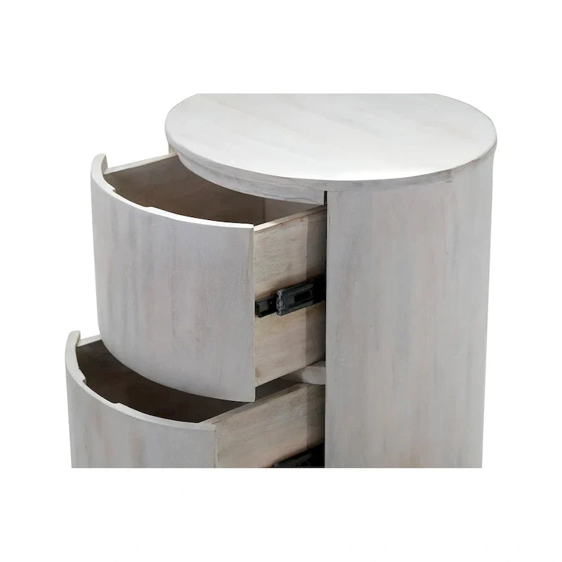 Round Nightstand with 2 Drawers Wooden Bedside Table - image 15