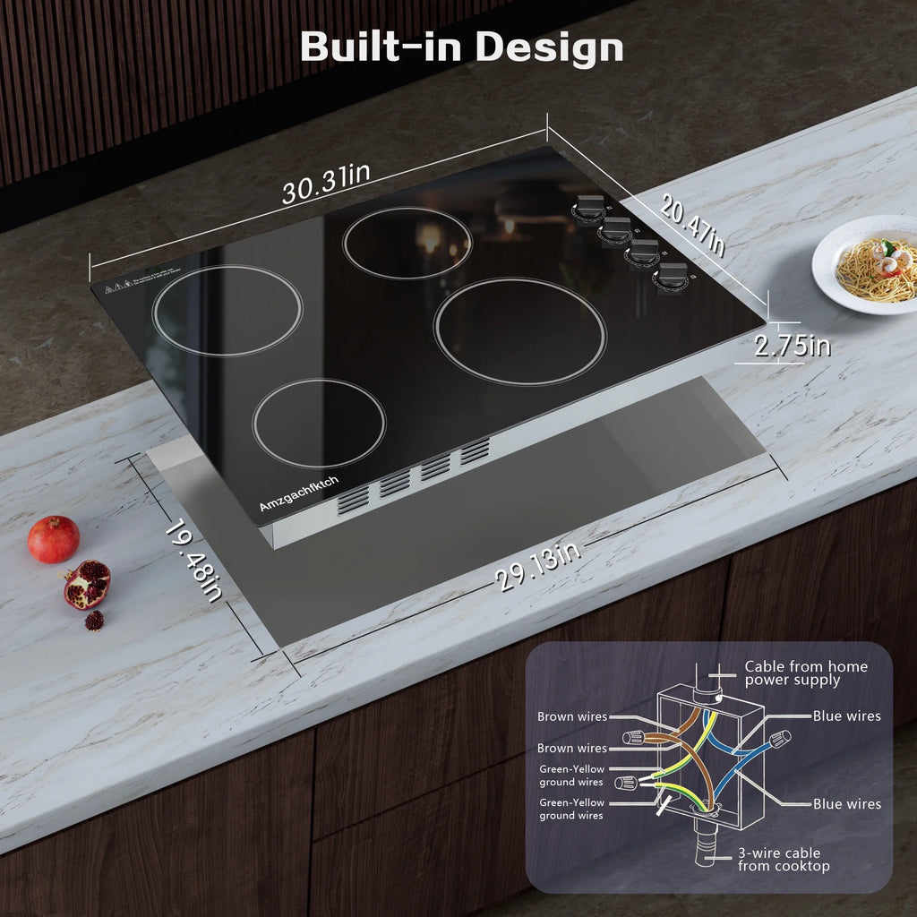 30 inch 4 Burner Built in Electric Ceramic Cooktop 6700W 240V with Hot Surface Indicator Radiation-Free ETL Certified - image 5