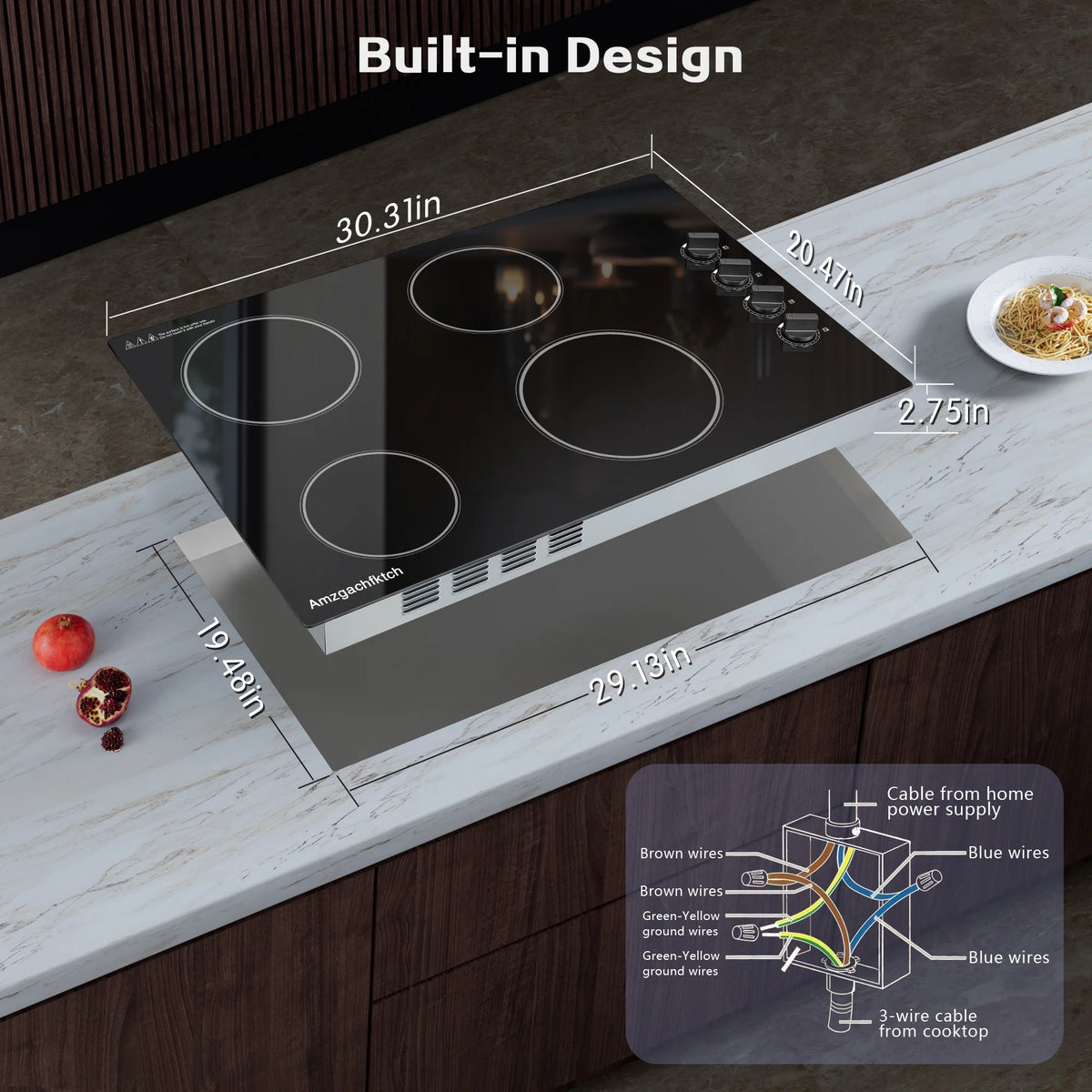 30 inch 4 Burner Built in Electric Ceramic Cooktop 6700W 240V with Hot Surface Indicator Radiation-Free ETL Certified - image 5